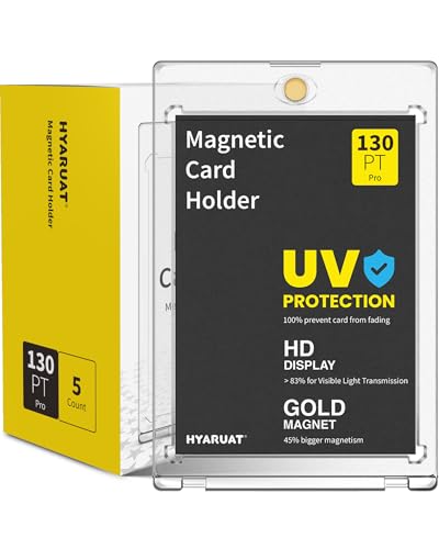 HYARUAT 130pt Magnetic Card Holders 5-Pack – Clear White One Touch Hard Cases with Stronger Magnet & UV Protection