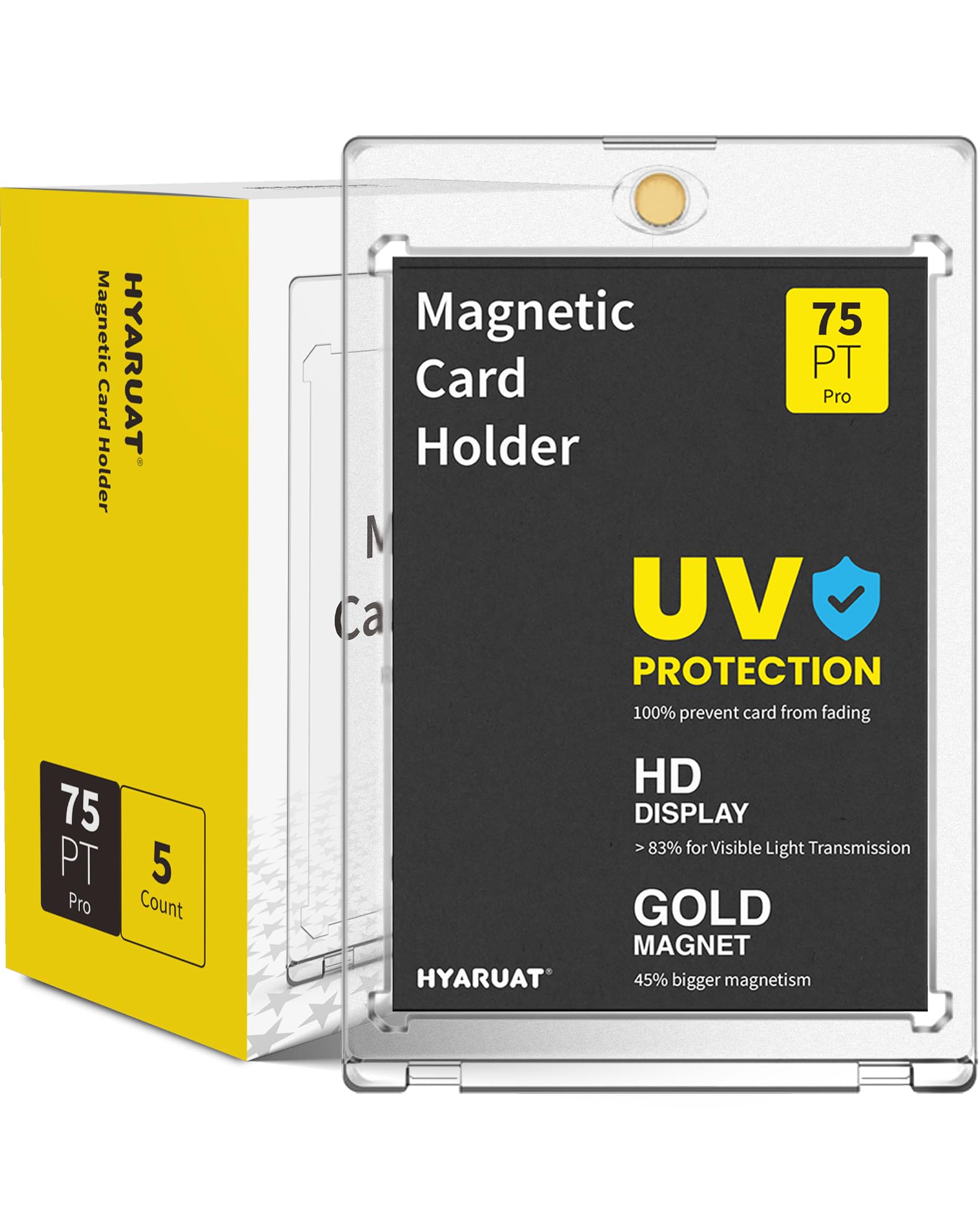 HYARUAT 75pt Magnetic Card Holder 5-Pack - Clear White One Touch Trading Card Cases