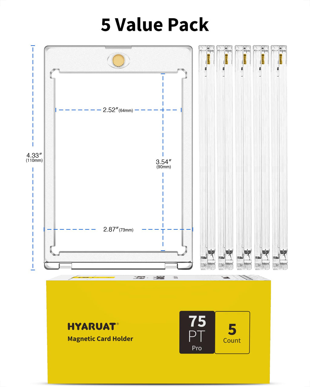 HYARUAT 75pt Magnetic Card Holder 5-Pack - Clear White One Touch Trading Card Cases