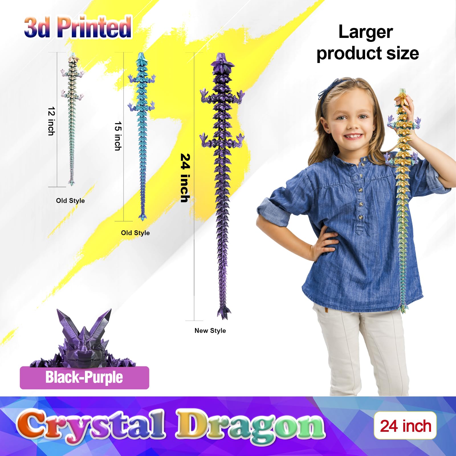 HyBaiS 24-Inch 3D Printed Dragon – Fully Articulated Poseable Figurine, Cinderwing 3D Design