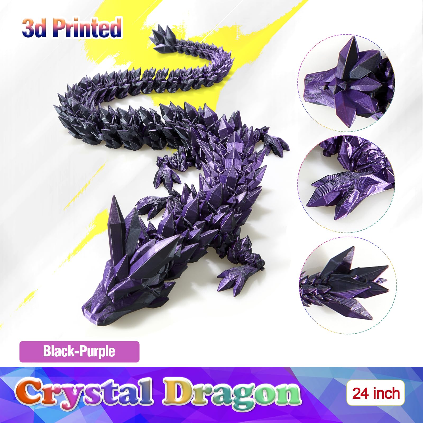 HyBaiS 24-Inch 3D Printed Dragon – Fully Articulated Poseable Figurine, Cinderwing 3D Design