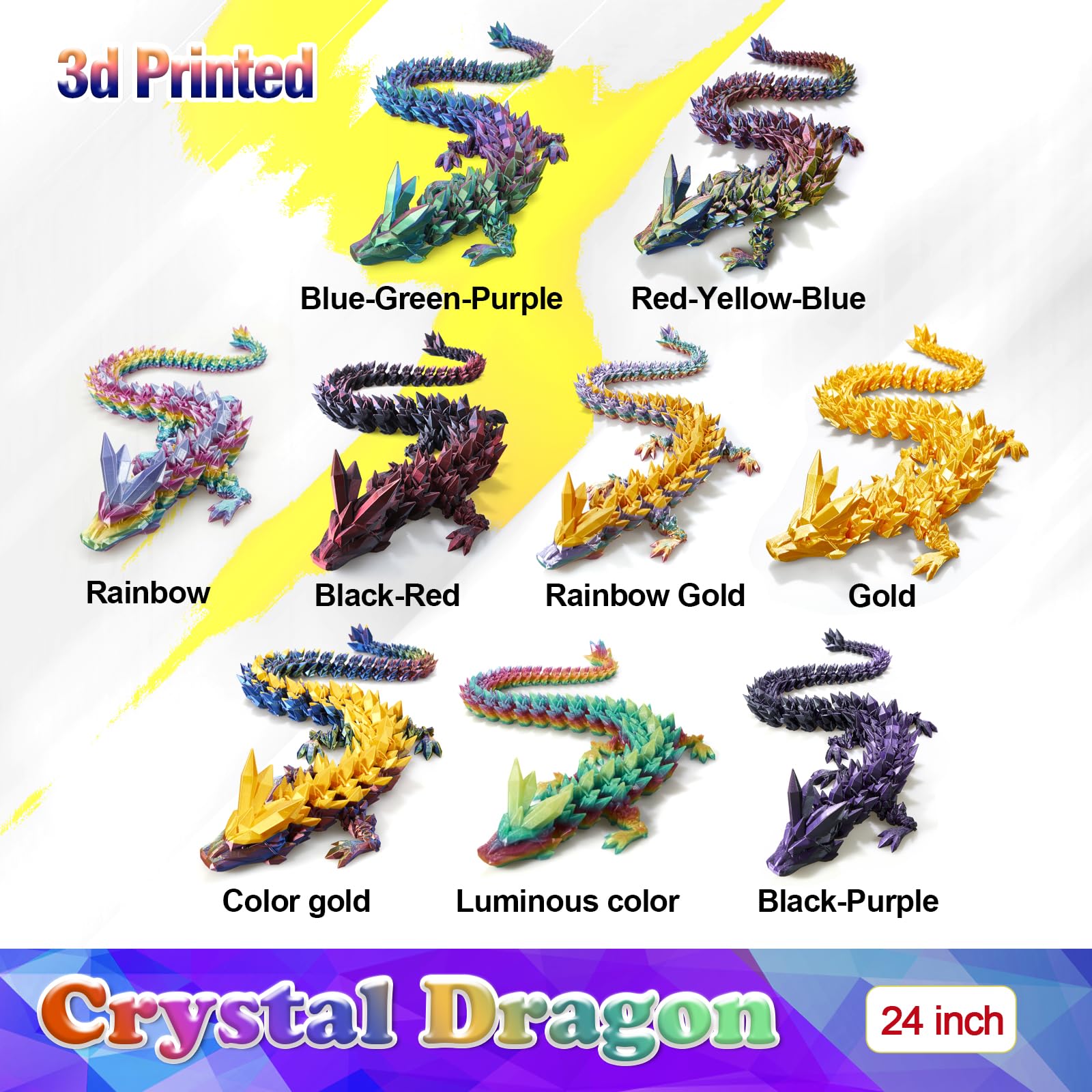 HyBaiS 24-Inch 3D Printed Dragon – Fully Articulated Poseable Figurine, Cinderwing 3D Design