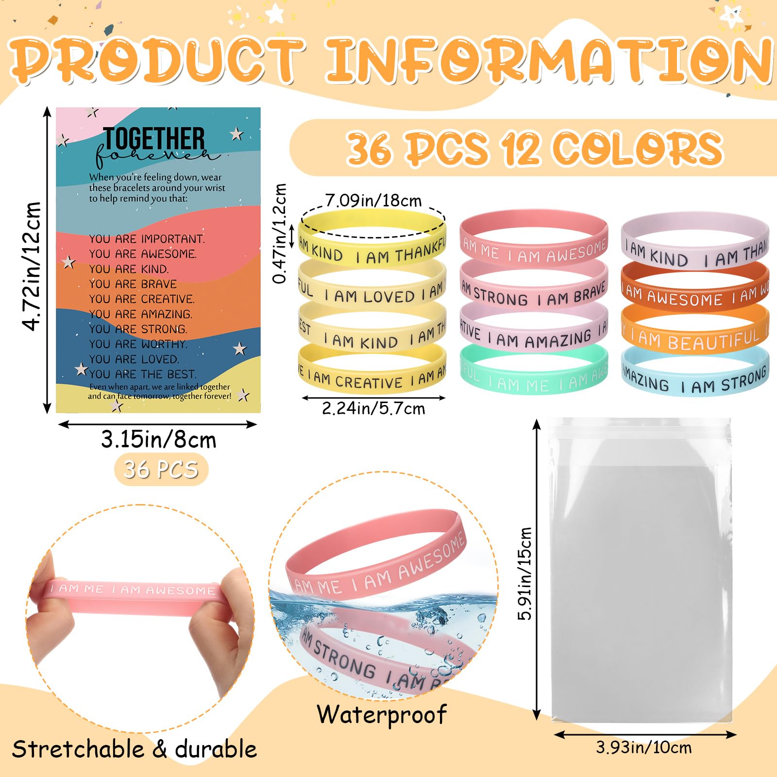 HyDren 36 Motivational Silicone Bracelets with Inspirational Cards – End of Year Student Gifts