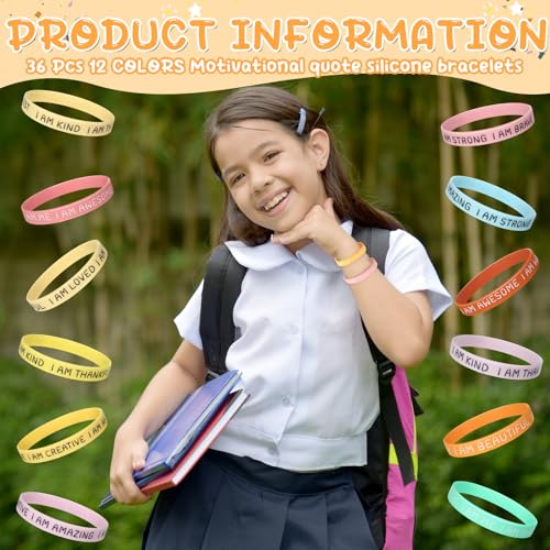 HyDren 36 Motivational Silicone Bracelets with Inspirational Cards – End of Year Student Gifts