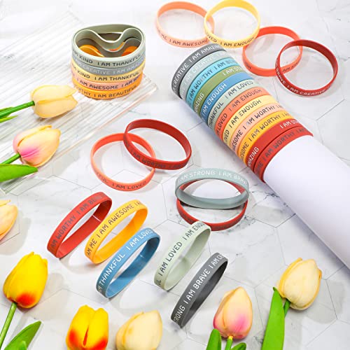 HyDren 48-Pack Motivational Silicone Wristbands, Bright Colors, 2.56" Positive Affirmation Bracelets Bulk