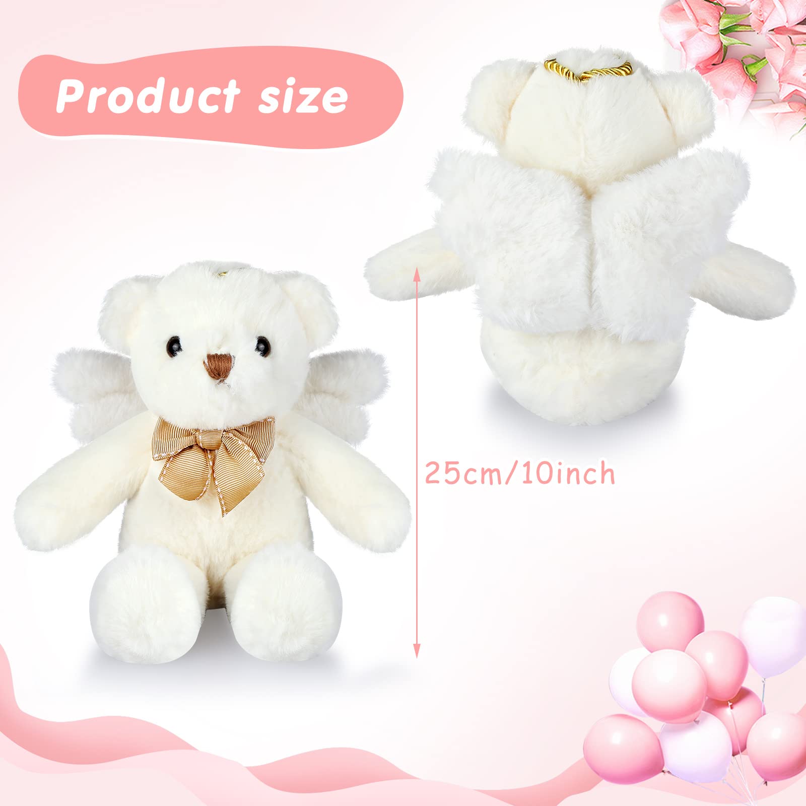 HyDren Angel Bear Plush Stuffed Animal – 25cm White Teddy Bear with Wings for Gifts and Decor