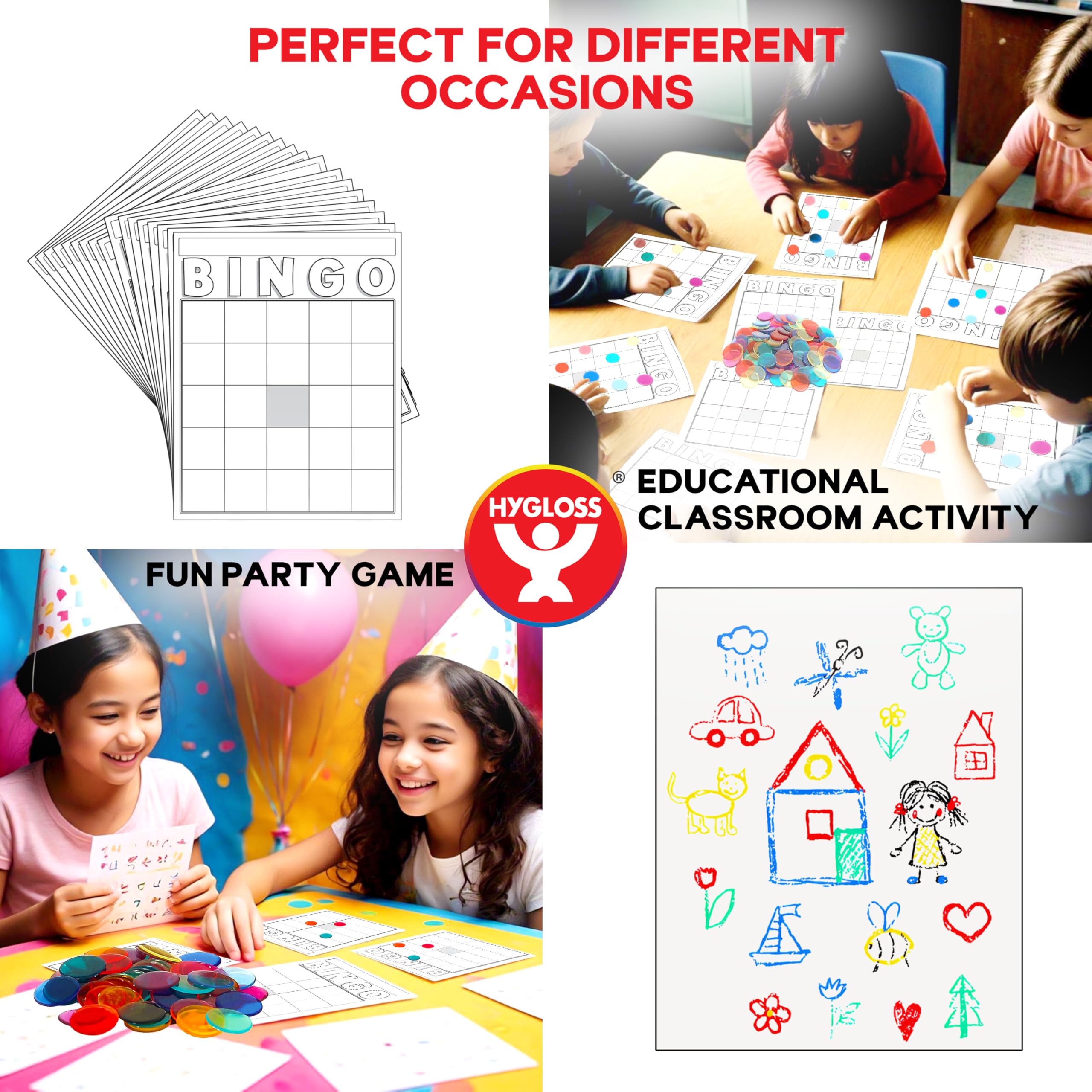 Hygloss 150-Pack Blank Bingo Cards – Write-On Disposable Sheets for Classrooms and Events