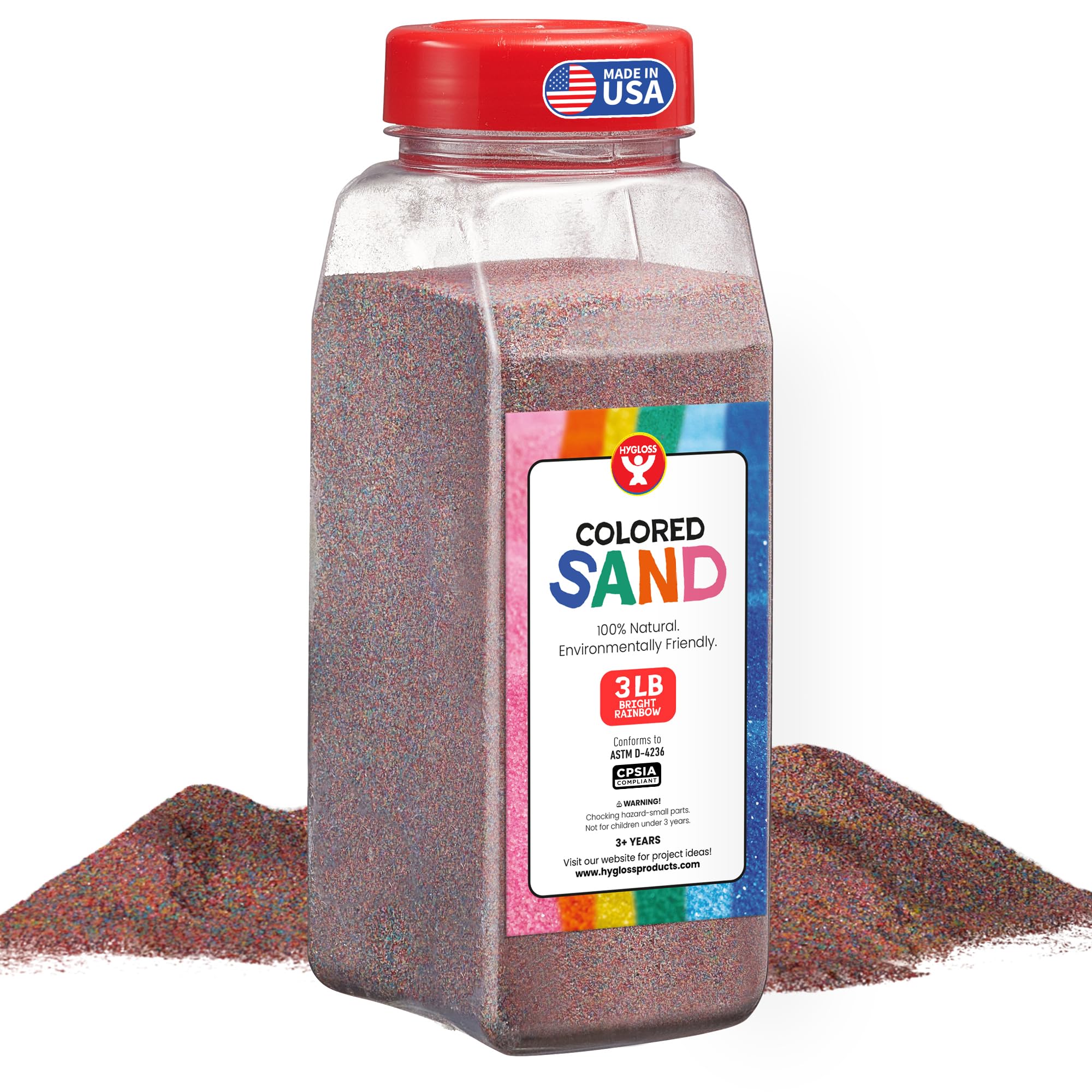 Hygloss Colored Sand 3 lb Bottle - Bright Rainbow Fine Sensory Play Sand for Kids Crafts & Art Projects - Non-Toxic, CPSIA Compliant - Ages 3+