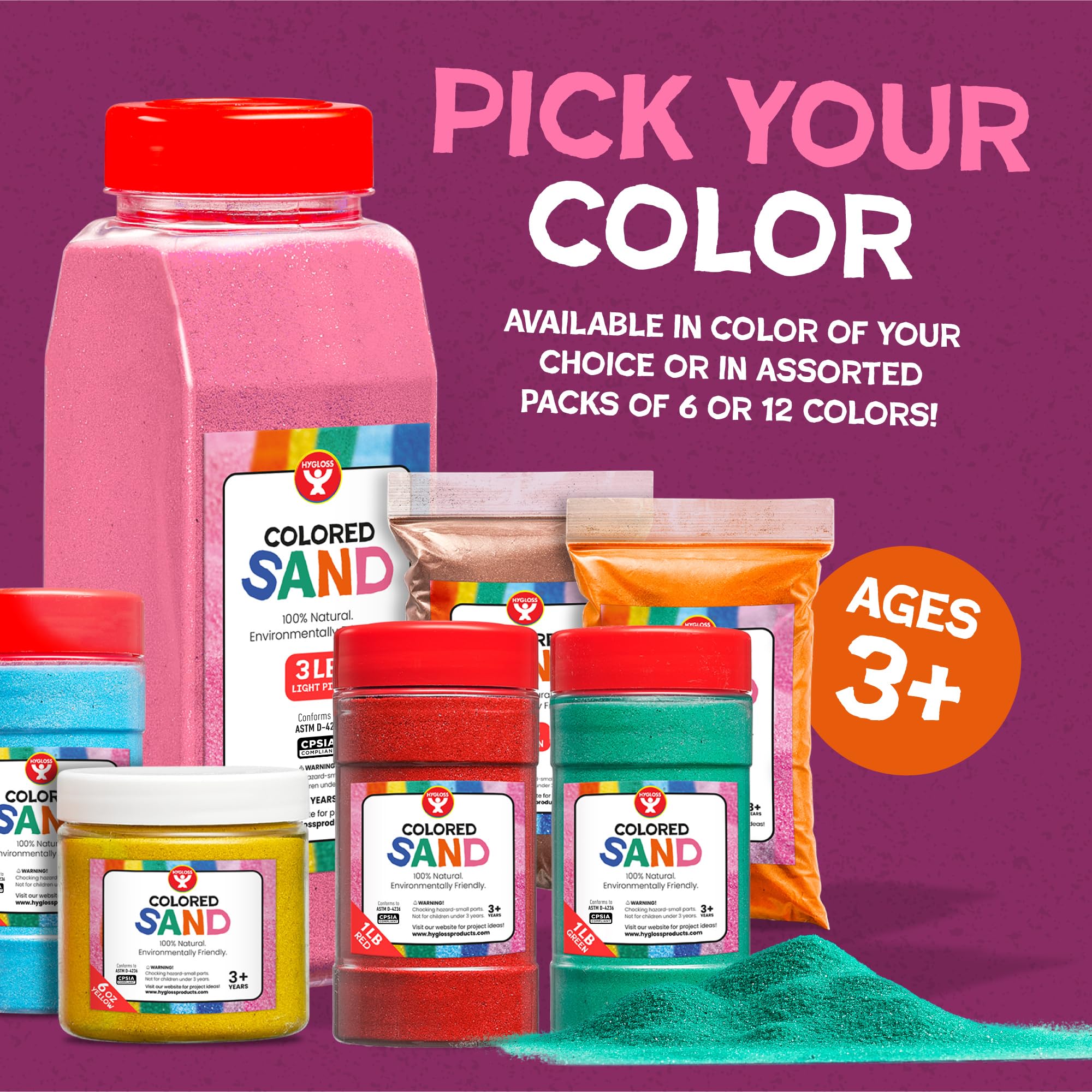 Hygloss Colored Sand for Crafts – 3 lb Bottle, Blue – Vibrant Fine Sensory Play Sand for Kids Ages 3+
