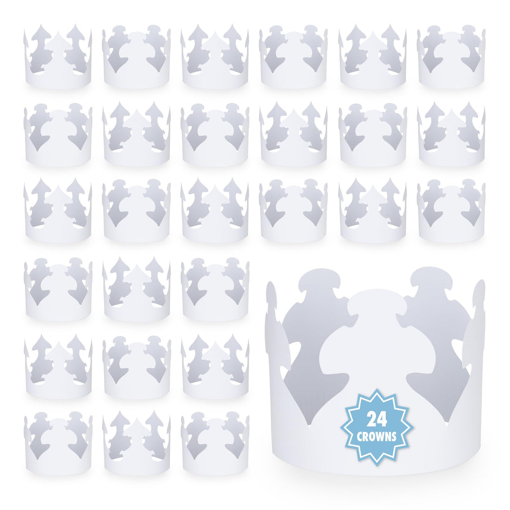 Hygloss White Paper Crowns – Pre-Cut, 24-Pack for DIY Decorating