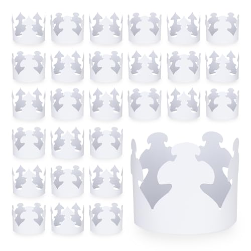 Hygloss White Paper Crowns – Pre-Cut, 24-Pack for DIY Decorating
