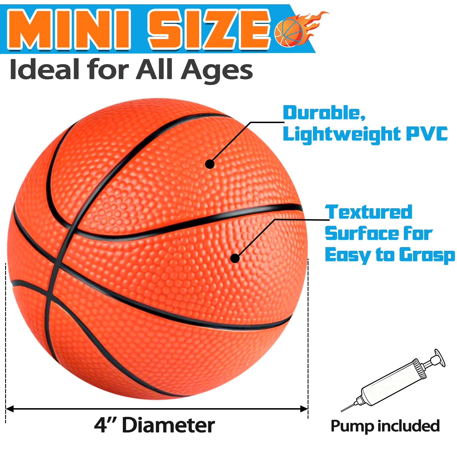 Hymaz 12 Pack Mini Basketballs (4 Inch) with Air Pump – Inflatable Toys for Toddlers, Kids, Party Favors & Pool Games