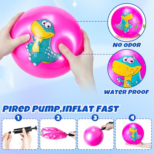 Hymaz 5-Pack 9-Inch Bouncy Balls for Toddlers – Soft Dinosaur Inflatable Balls with Pump for Indoor & Outdoor Play