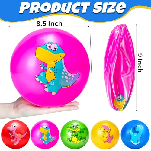Hymaz 5-Pack 9-Inch Bouncy Balls for Toddlers – Soft Dinosaur Inflatable Balls with Pump for Indoor & Outdoor Play