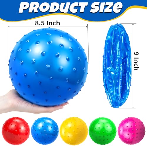 Hymaz 9-Inch Knobby Balls Set of 5 – Soft Sensory Bouncy Balls with Pump for Kids, Toddlers, Stress Relief, Party Favors