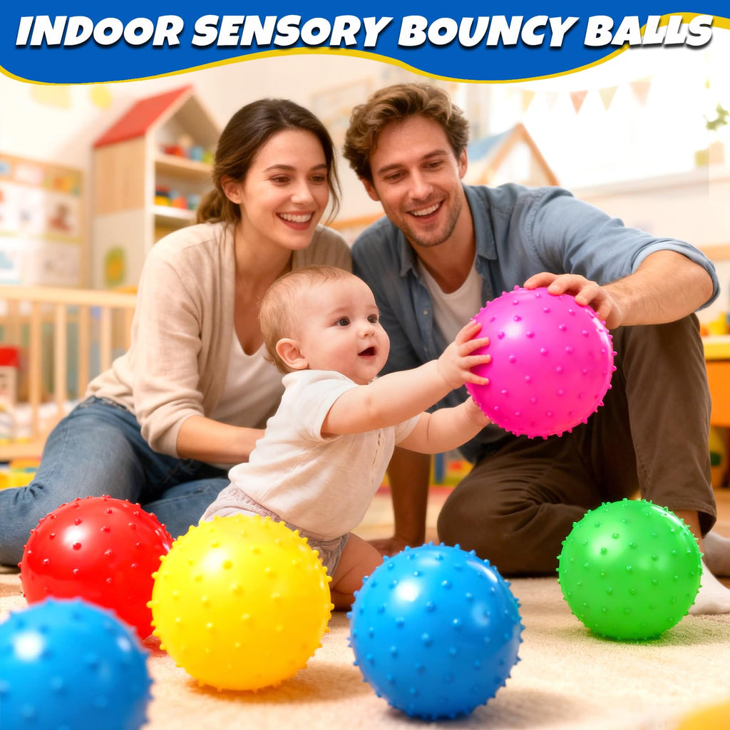 Hymaz 9-Inch Knobby Balls Set of 5 – Soft Sensory Bouncy Balls with Pump for Kids, Toddlers, Stress Relief, Party Favors