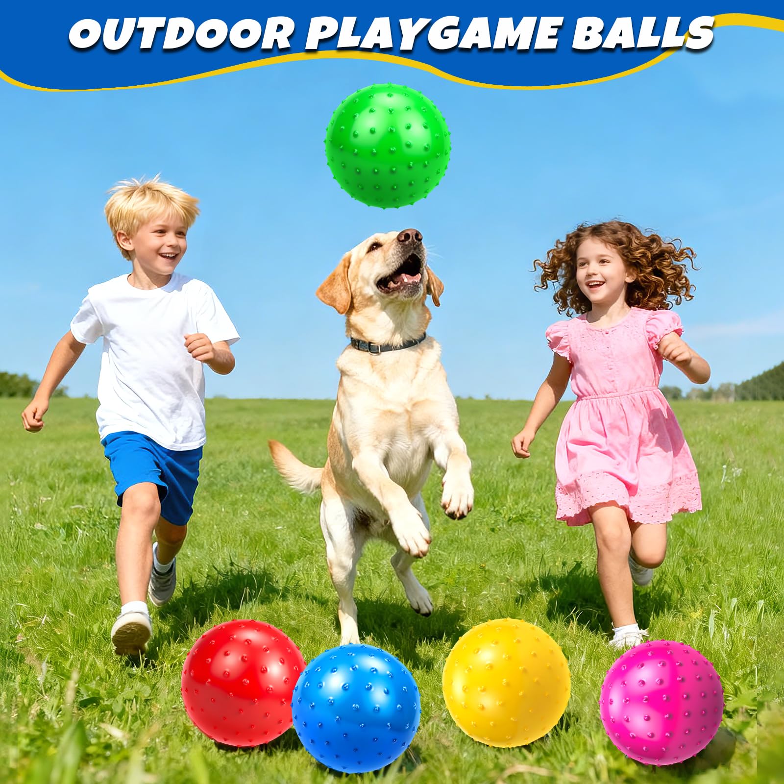 Hymaz 9-Inch Knobby Balls Set of 5 – Soft Sensory Bouncy Balls with Pump for Kids, Toddlers, Stress Relief, Party Favors