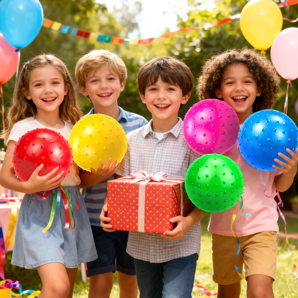 Hymaz 9-Inch Knobby Balls Set of 5 – Soft Sensory Bouncy Balls with Pump for Kids, Toddlers, Stress Relief, Party Favors