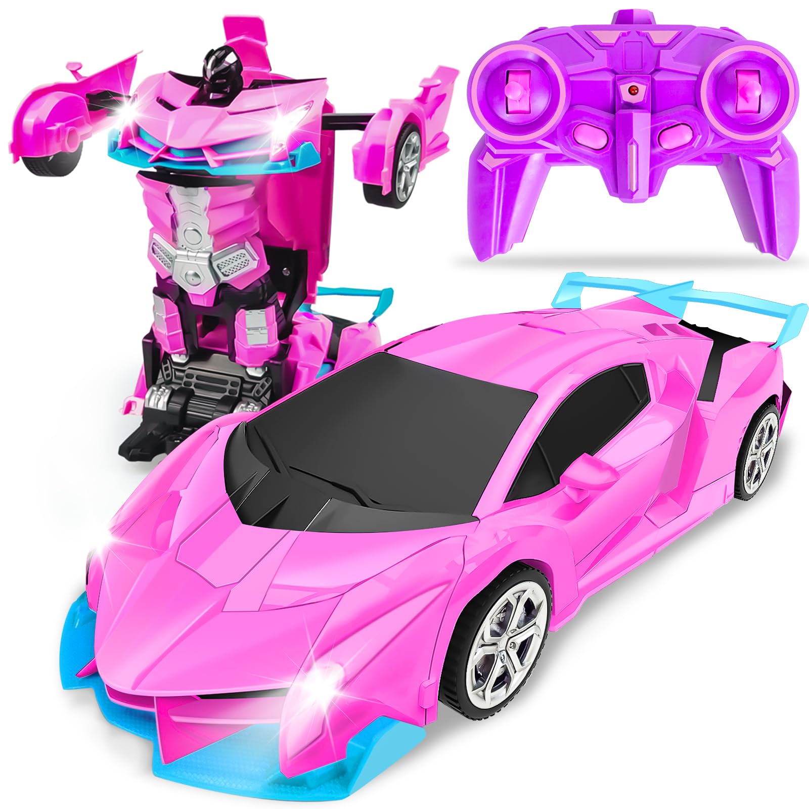 Hymaz Pink Remote Control Car for Kids – 1:18 Scale Transforming Robot Toy with 360° Drift Spin