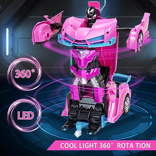 Hymaz Pink Remote Control Car for Kids – 1:18 Scale Transforming Robot Toy with 360° Drift Spin