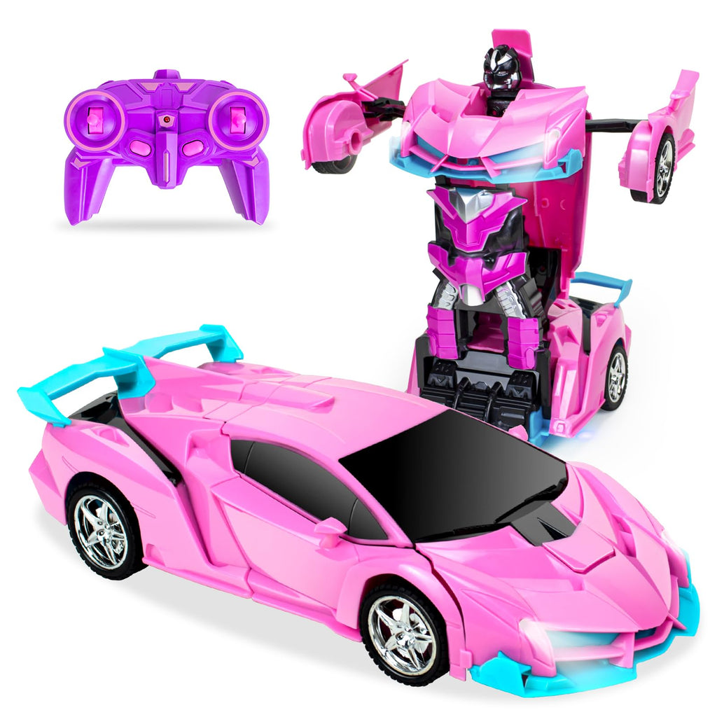 Hymaz Pink Remote Control Car for Kids – 1:18 Scale Transforming Robot Toy with 360° Drift Spin