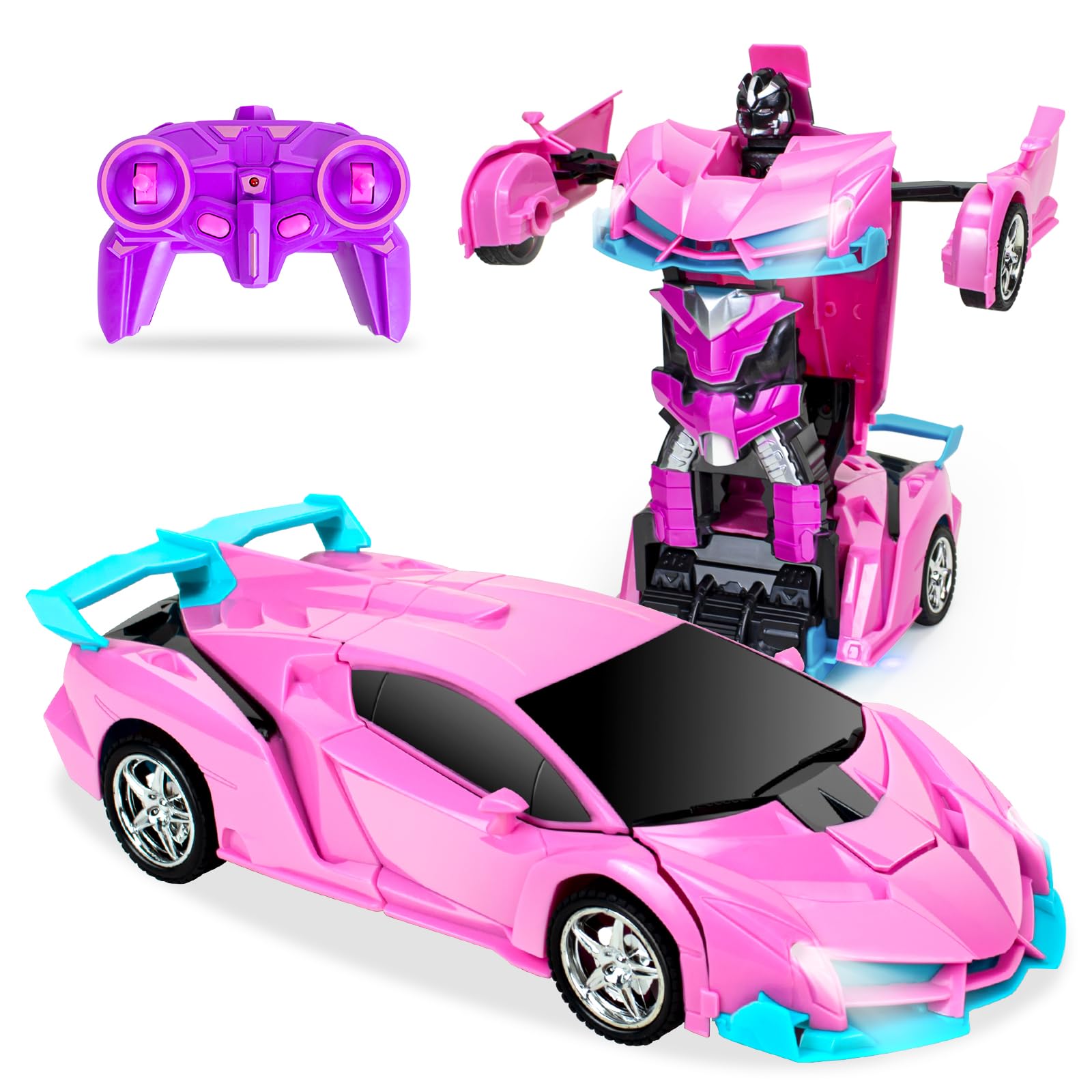 Hymaz Pink Remote Control Car for Kids – 1:18 Scale Transforming Robot Toy with 360° Drift Spin