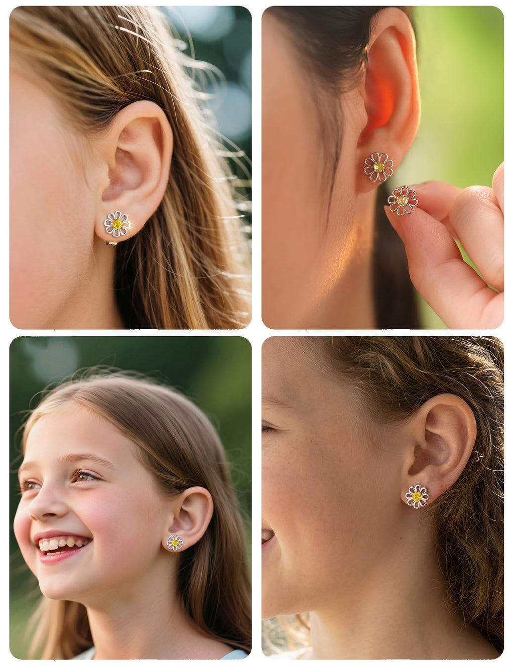 Hypoallergenic Daisy Stud Earrings for Granddaughter – Gold or Silver Plated with CZ, Gift Card & Pouch