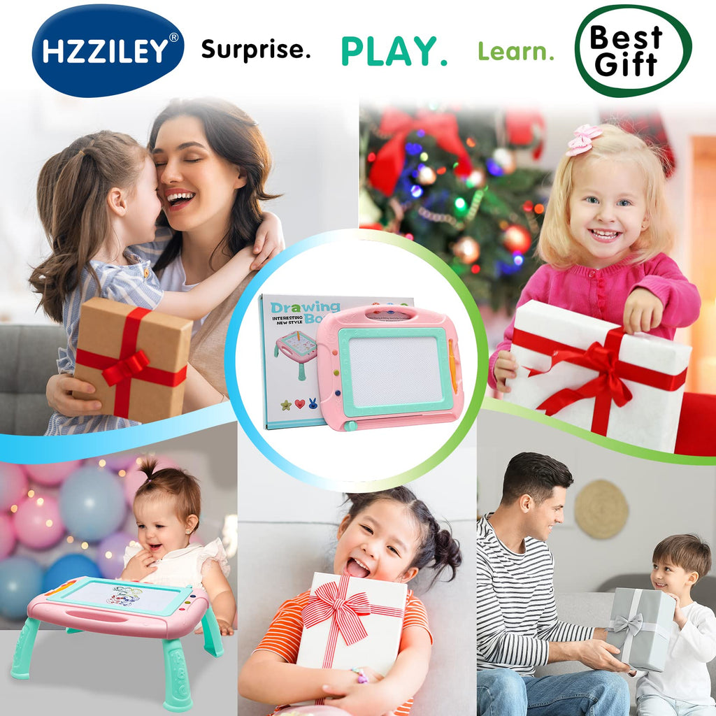 HZZILEY Magnetic Drawing Board for 3 Year Old Girls – Mess-Free Doodle Pad with 4 Color Zones, Detachable Legs & Alphabet Numbers
