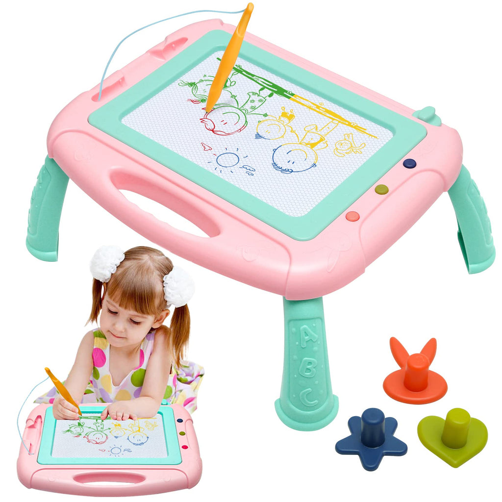 HZZILEY Magnetic Drawing Board for 3 Year Old Girls – Mess-Free Doodle Pad with 4 Color Zones, Detachable Legs & Alphabet Numbers