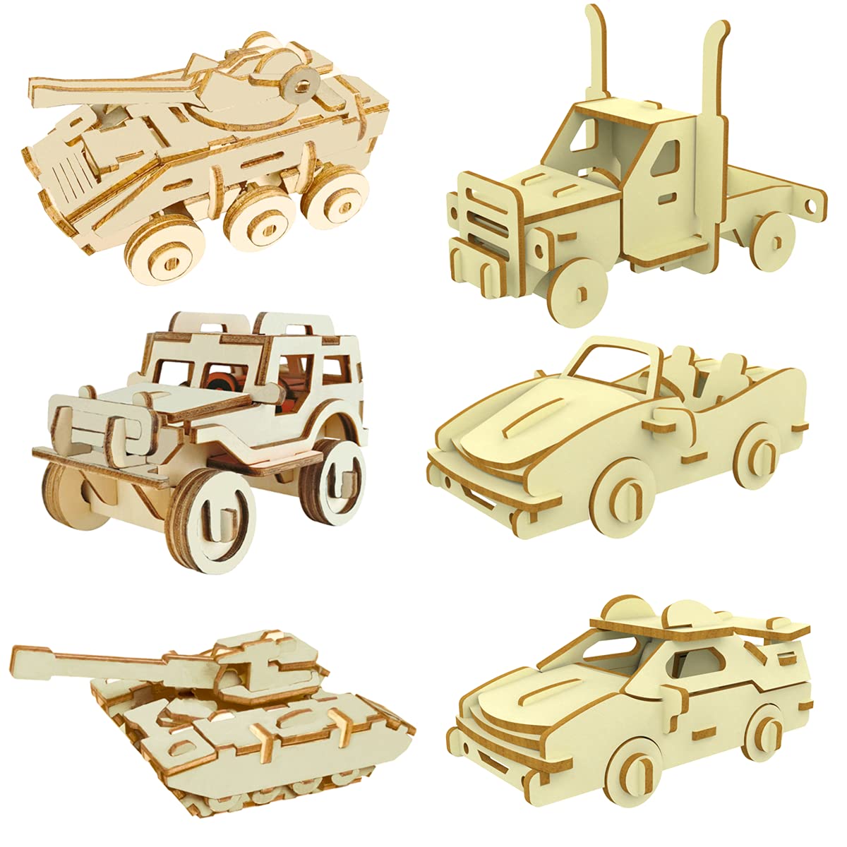 i-CHONY 3D Wooden Car Puzzle Set – 6 DIY Assembly Models for Teens & Adults