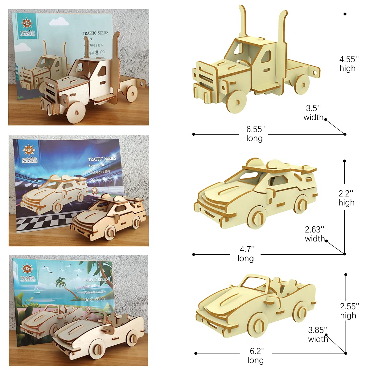 i-CHONY 3D Wooden Car Puzzle Set – 6 DIY Assembly Models for Teens & Adults