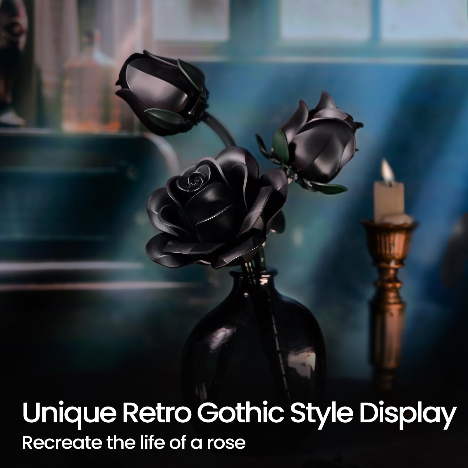 iATOM Black Roses Building Set - 3 Pack, Gothic Decor, 152-Piece Building Toy for Adults