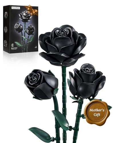 iATOM Black Roses Building Set - 3 Pack, Gothic Decor, 152-Piece Building Toy for Adults