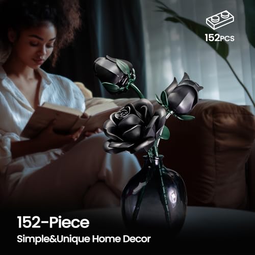 iATOM Black Roses Building Set - 3 Pack, Gothic Decor, 152-Piece Building Toy for Adults