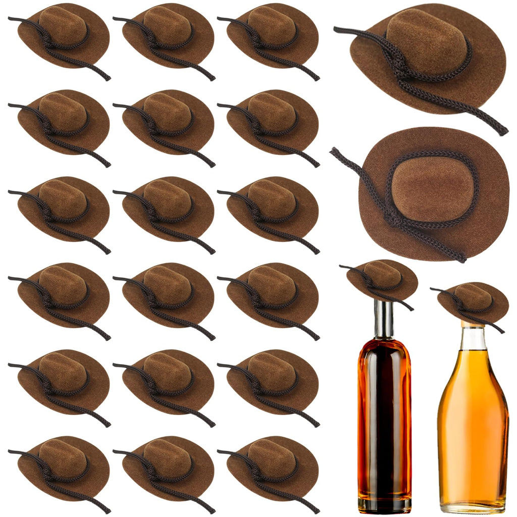 IAXSEE 20 Miniature Flocked Cowboy Hats - Brown Velvet Western Hats for Dolls and Decor