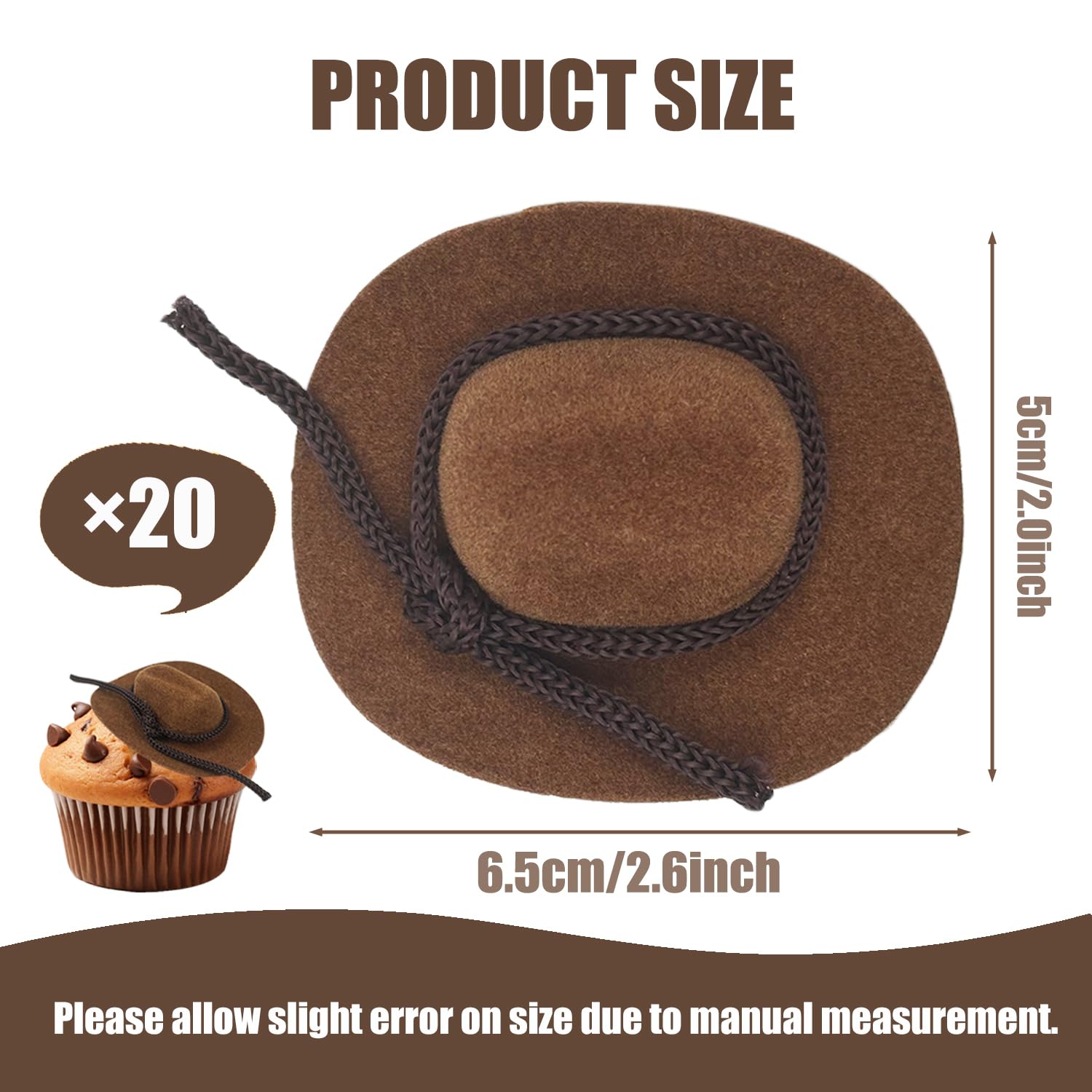 IAXSEE 20 Miniature Flocked Cowboy Hats - Brown Velvet Western Hats for Dolls and Decor