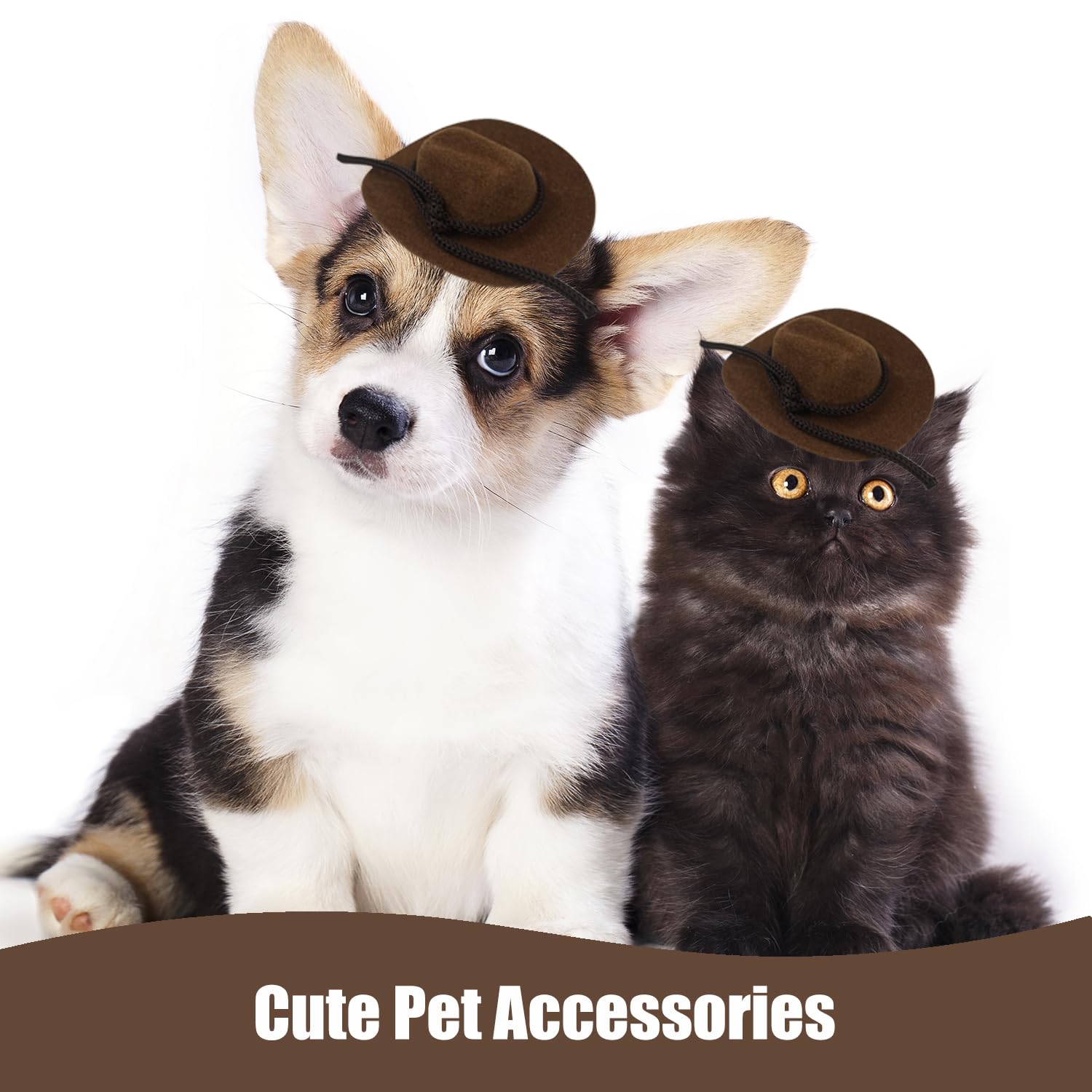 IAXSEE 20 Miniature Flocked Cowboy Hats - Brown Velvet Western Hats for Dolls and Decor