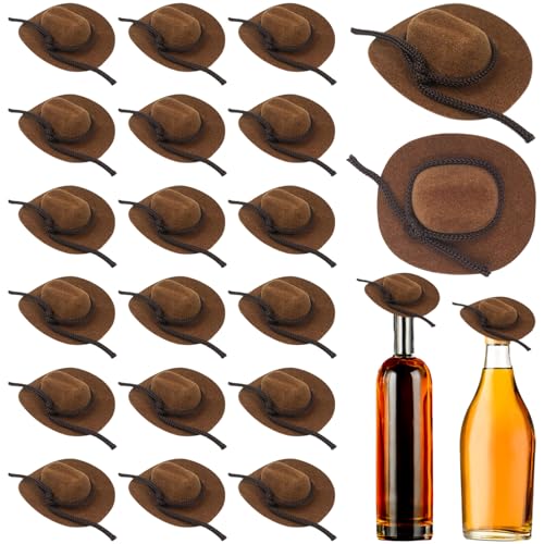 IAXSEE 20 Miniature Flocked Cowboy Hats - Brown Velvet Western Hats for Dolls and Decor