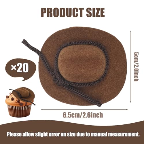 IAXSEE 20 Miniature Flocked Cowboy Hats - Brown Velvet Western Hats for Dolls and Decor