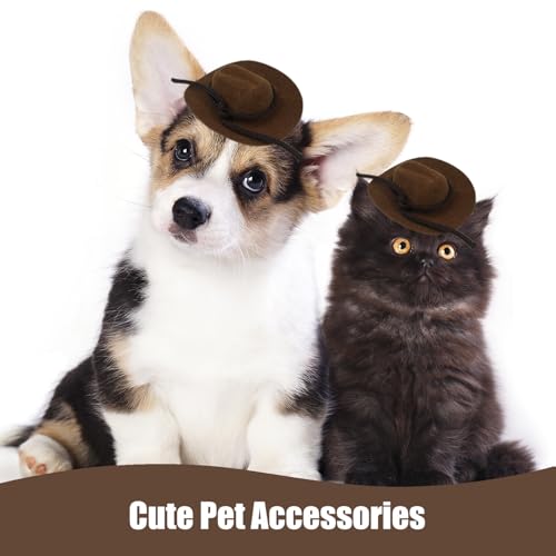 IAXSEE 20 Miniature Flocked Cowboy Hats - Brown Velvet Western Hats for Dolls and Decor