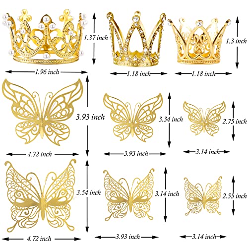 IAXSEE 30-Piece Mini Gold Crown Cake Toppers with 3D Butterflies – Wedding, Baby Shower, Birthday Decorations