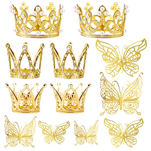 IAXSEE 30-Piece Mini Gold Crown Cake Toppers with 3D Butterflies – Wedding, Baby Shower, Birthday Decorations