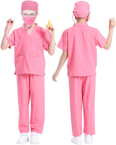 ICECUTE 7-Piece Doctor Costume for Kids | Toddler Scrubs with Real Stethoscope | Ages 3-11