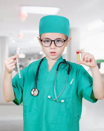 ICECUTE 7-Piece Kids Doctor Costume Set with Real Stethoscope, Scrubs for Boys Girls Ages 3-11