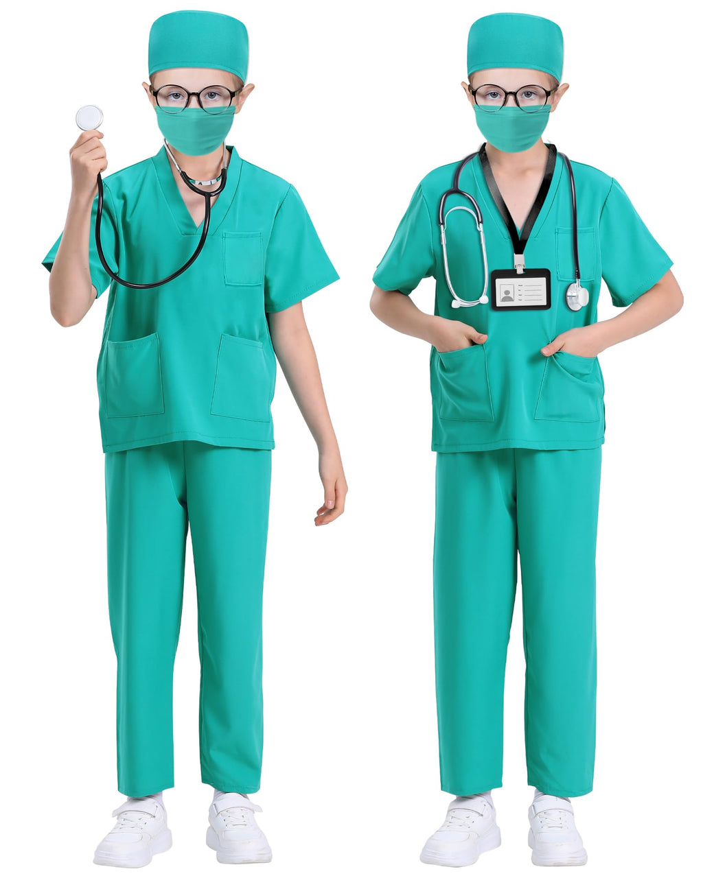 ICECUTE 7-Piece Kids Doctor Costume Set with Real Stethoscope, Scrubs for Boys Girls Ages 3-11