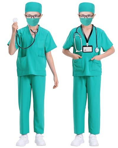 ICECUTE 7-Piece Kids Doctor Costume Set with Real Stethoscope, Scrubs for Boys Girls Ages 3-11