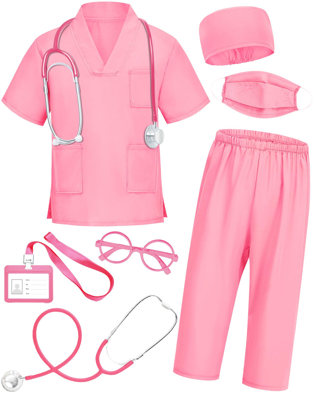 ICECUTE Doctor Costume for Kids 7-Piece Set with Real Stethoscope, Scrubs for Boys Girls Ages 3-11