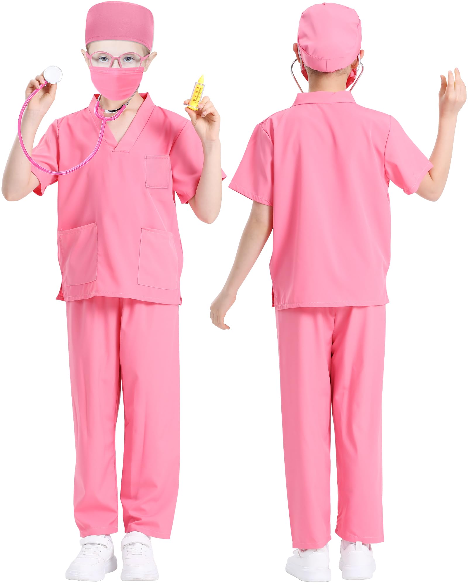 ICECUTE Doctor Costume for Kids 7-Piece Set with Real Stethoscope, Scrubs for Boys Girls Ages 3-11