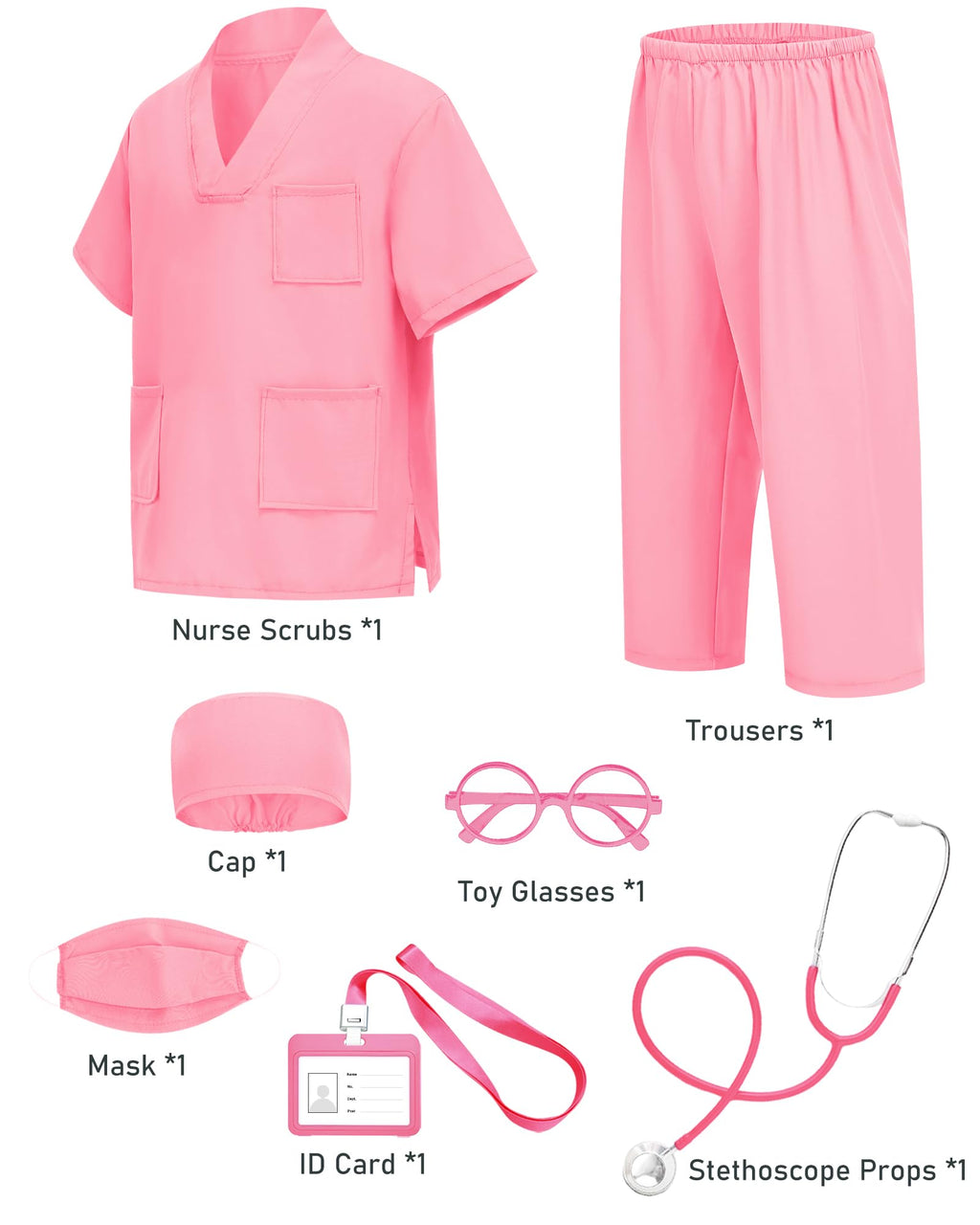 ICECUTE Doctor Costume for Kids 7-Piece Set with Real Stethoscope, Scrubs for Boys Girls Ages 3-11