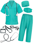 ICECUTE Kids Doctor Costume 7-Piece Scrubs Set with Real Stethoscope for 3-11 Years